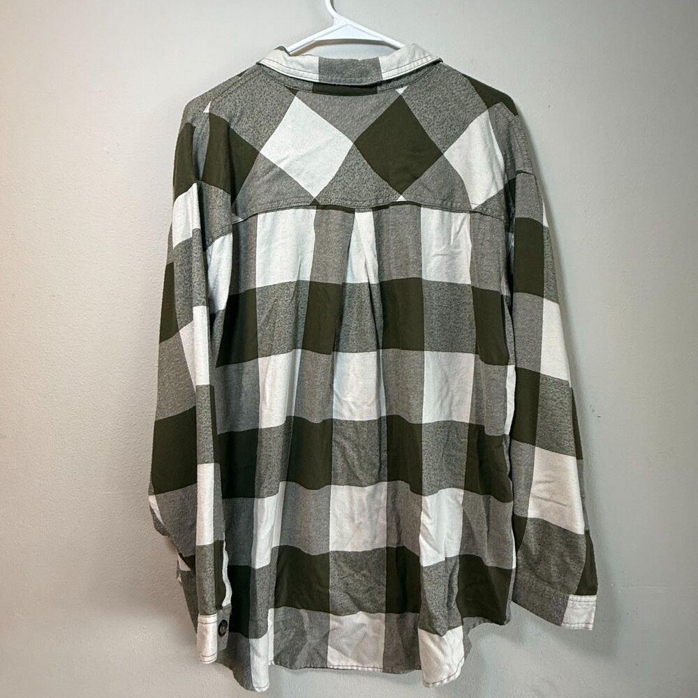 Maurices Women's XL Olive Green Gray White Buffalo Plaid Button Down Shirt - Picture 2 of 5